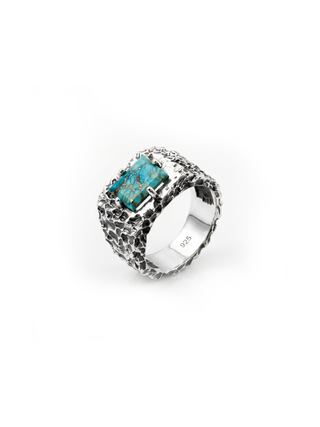 Copper Turquoise Ring for Men | 925 Sterling Silver Turquoise Ring | Handmade Statement Ring | Oxidized Biker Ring | Vintage Gemstone Jewelry | Harshita Jewellery