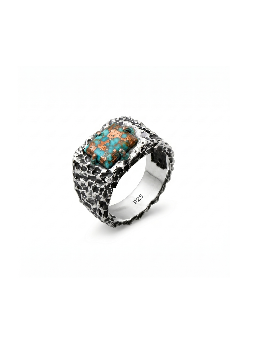 Copper Turquoise Ring for Men | 925 Sterling Silver Turquoise Ring | Handmade Statement Ring | Oxidized Biker Ring | Rustic Gemstone Jewelry | Harshita Jewellery