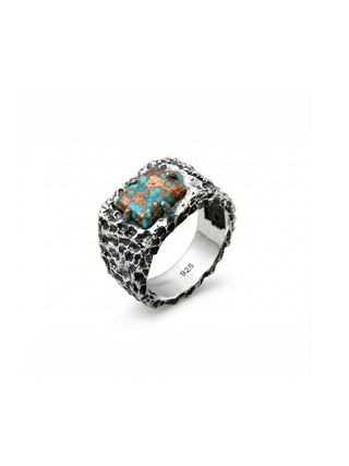 Copper Turquoise Ring for Men | 925 Sterling Silver Turquoise Ring | Handmade Statement Ring | Oxidized Biker Ring | Rustic Gemstone Jewelry | Harshita Jewellery