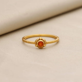 NATURAL CARNELIAN STONE RING, ROUND SHAPE GEMSTONE, 925 SILVER 18KT GOLD PLATED