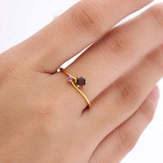 TINY RED GARNET AND AMETHYST STONE RING, ROUND SHAPE GEMSTONE, 925 STERLING SILVER, DECORATED WITH DEDICATED WOMEN JEWELRY