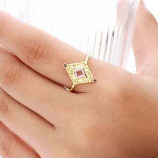BEAUTIFUL GEMSTONE RING, 925 STEALING SILVER RING PLATED WITH 2 MICRON 18KT GOLD