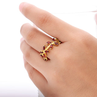 BEAUTIFUL RED GARNET GEMSTONE RING, 925 SILVER RING PLATED WITH 2 MICRON 18KT GOLD