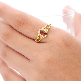 RED GARNET GEMSTONE RING, 925 SILVER RING PLATED WITH 2 MICRON 18KT GOLD