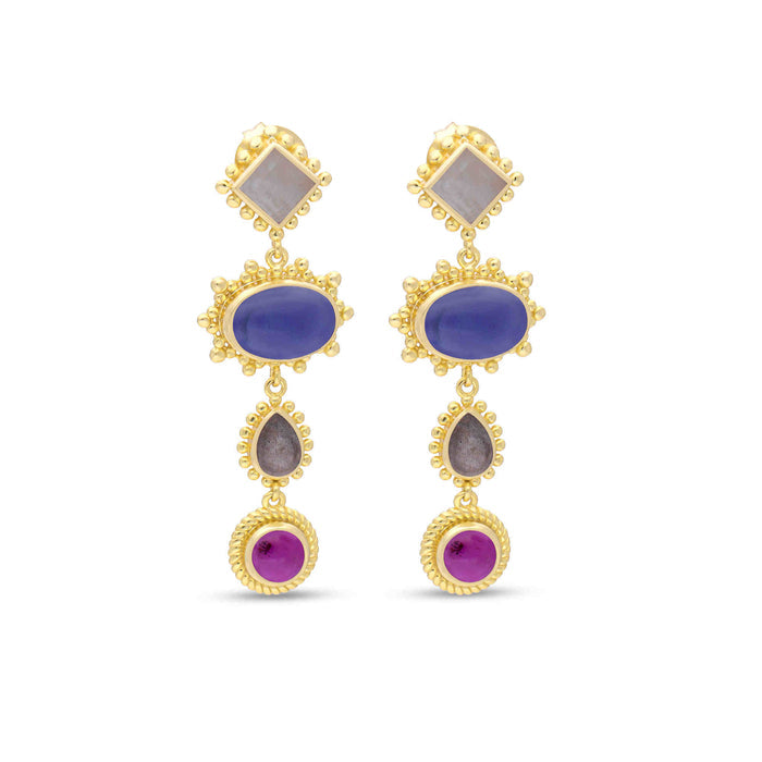 MULTI STONE MINIMALIST EARRING STEALING SILVER PUSH BACK By Harshita Jewellery