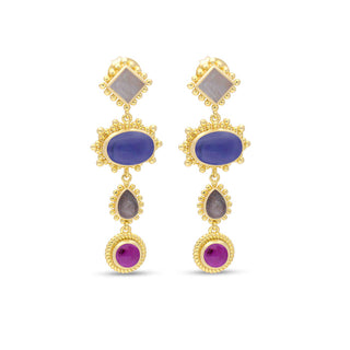 MULTI STONE MINIMALIST EARRING STEALING SILVER PUSH BACK By Harshita Jewellery