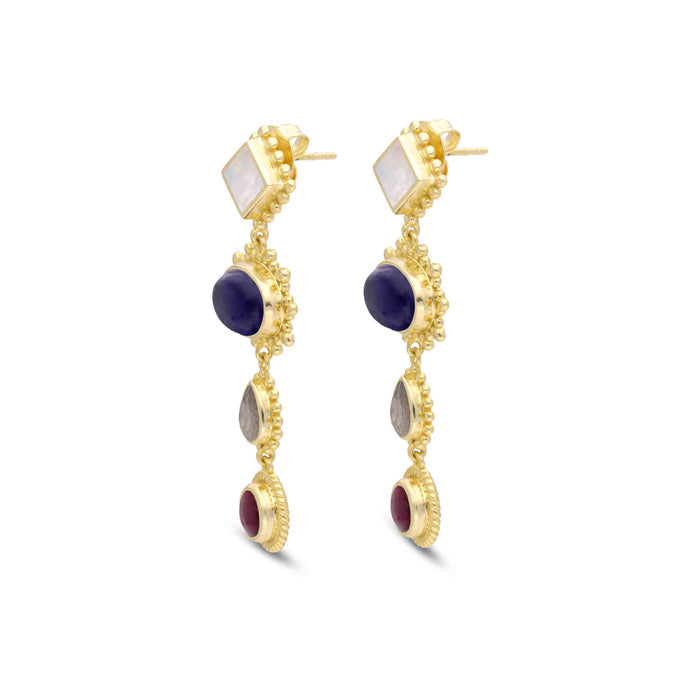 MULTI STONE MINIMALIST EARRING STEALING SILVER PUSH BACK By Harshita Jewellery