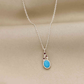 Turquoise & Garnet Gemstone Necklace 925 Sterling Silver by Harshita Jewellery