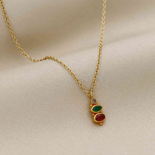 Garnet & Emerald With Crystal Gemstone Necklace 925 Sterling Silver by Harshita Jewellery