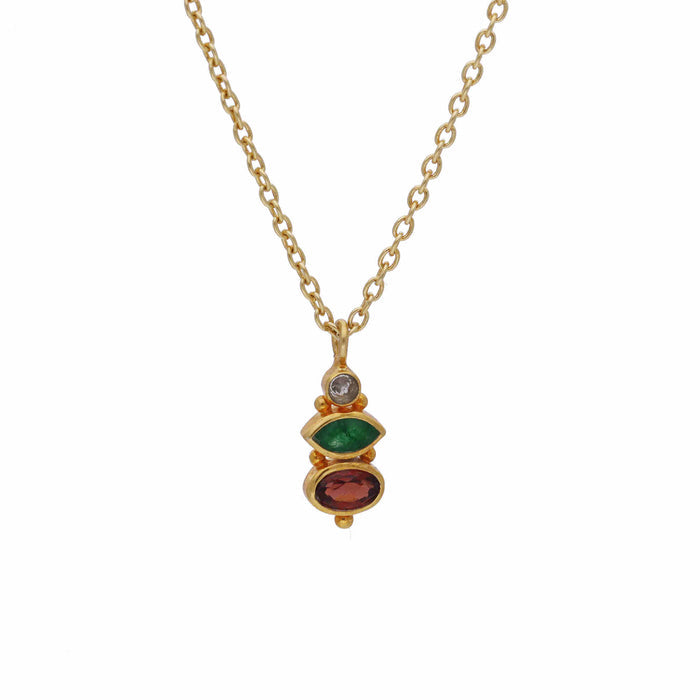 Garnet & Emerald With Crystal Gemstone Necklace 925 Sterling Silver by Harshita Jewellery
