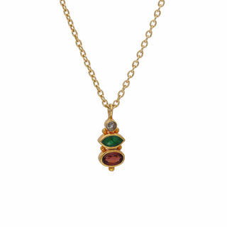 Garnet & Emerald With Crystal Gemstone Necklace 925 Sterling Silver by Harshita Jewellery