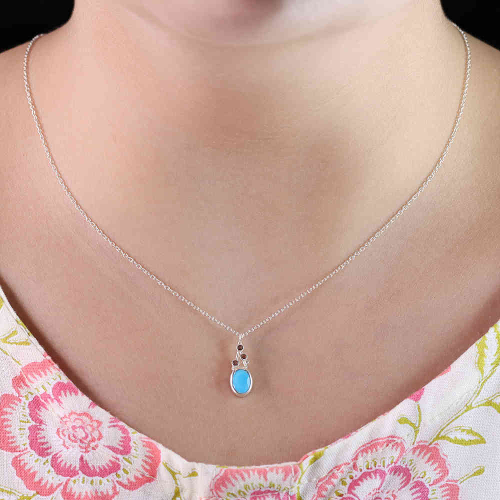 Turquoise & Garnet Gemstone Necklace 925 Sterling Silver by Harshita Jewellery