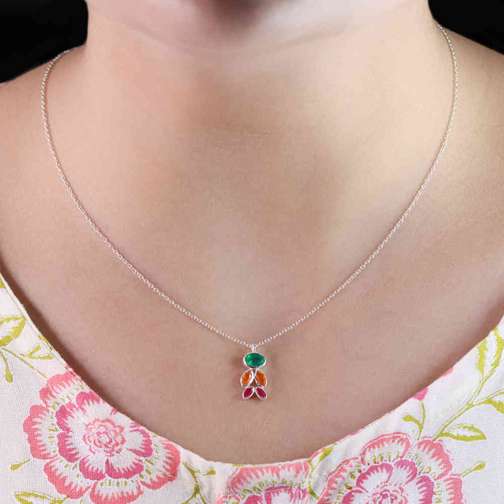 Multi Gemstone Necklace 925 Sterling Silver by Harshita Jewellery
