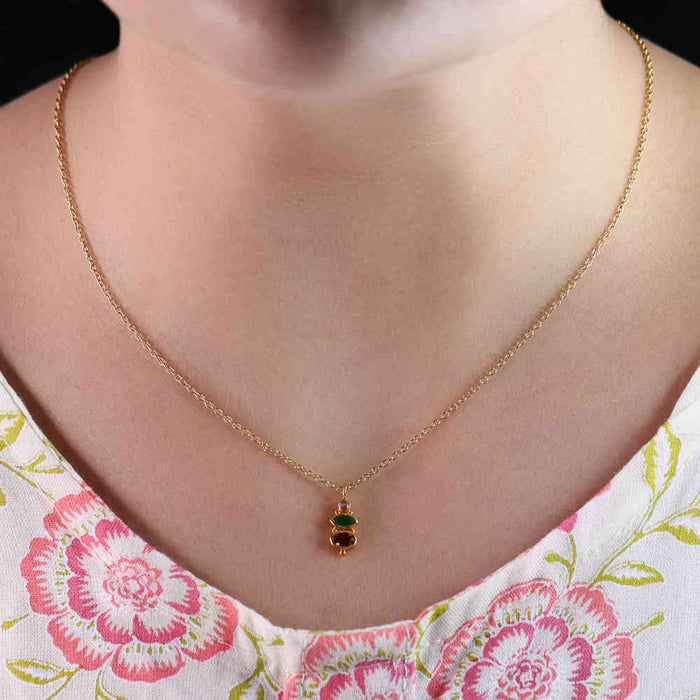 Garnet & Emerald With Crystal Gemstone Necklace 925 Sterling Silver by Harshita Jewellery