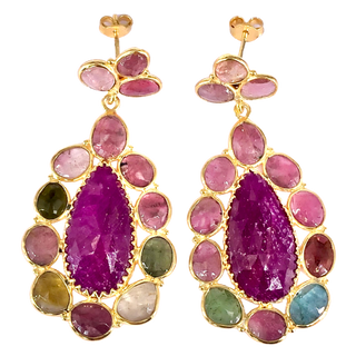 Ruby & Multi Tourmaline GOLD PLATED EARRING BEST FOR WOMEN'S AND GIRLS By Harshita Jewellery