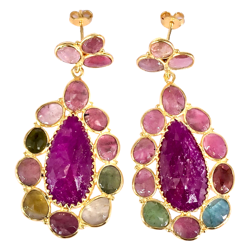Ruby & Multi Tourmaline GOLD PLATED EARRING BEST FOR WOMEN'S AND GIRLS By Harshita Jewellery