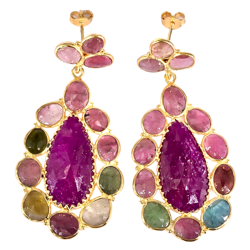 Ruby & Multi Tourmaline GOLD PLATED EARRING BEST FOR WOMEN'S AND GIRLS By Harshita Jewellery