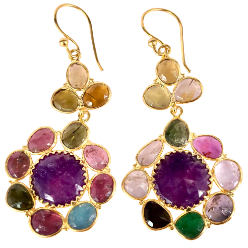 Multi Tourmaline & Ruby GOLD PLATED EARRING BEST FOR WOMEN'S AND GIRLS By Harshita Jewellery