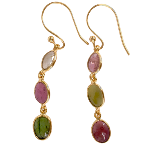 Multi Tourmaline GOLD PLATED EARRING BEST FOR WOMEN'S AND GIRLS By Harshita Jewellery