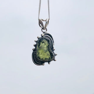 Rough Moldavite Gemstone Pendant, 925 Solid Sterling Silver Handmade Designer Pendant, 100% Natural Moldavite Gemstone Pendant Gift For Her