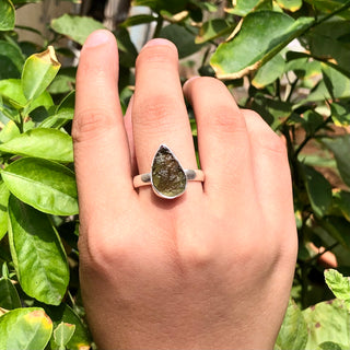 Natural Raw Moldavite Ring, 925 Solid Sterling Silver Czech Republic Raw Gemstone Handmade Jewelry Ring Gift For Her