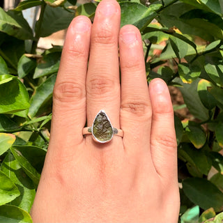 Natural Raw Moldavite Ring, 925 Solid Sterling Silver Czech Republic Raw Gemstone Handmade Jewelry Ring Gift For Her