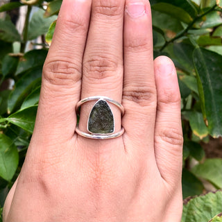 Natural Raw Moldavite Ring, 925 Solid Sterling Silver Czech Republic Raw Gemstone Handmade Jewelry Ring Gift For Her