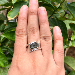 Natural Raw Moldavite Ring, 925 Solid Sterling Silver Czech Republic Raw Gemstone Handmade Jewelry Ring Gift For Her