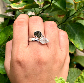 Czech Republic Moldavite Ring , Herkimer Diamond Ring, Natural Gemstone 925 Solid Sterling Silver Handmade Jewelry Ring, Gift For Her