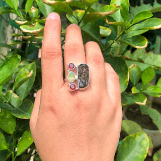 Natural Raw Moldavite, Ethiopian Opal Garnet Gemstone Ring 925 Solid Sterling Silver Handmade Jewelry Ring Gift For Mother