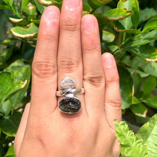 Czech Republic Moldavite Ring , Herkimer Diamond Ring, Natural Gemstone 925 Solid Sterling Silver Handmade Jewelry Ring, Gift For Her