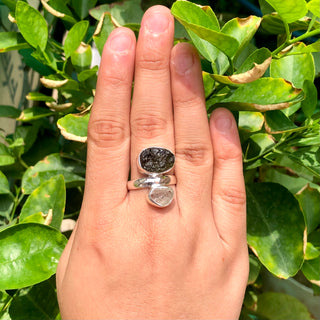 Czech Republic Moldavite Ring , Herkimer Diamond Ring, Natural Gemstone 925 Solid Sterling Silver Handmade Jewelry Ring, Gift For Her