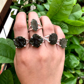 Natural Raw Moldavite Ring, 925 Solid Sterling Silver Czech Republic Raw Gemstone Handmade Jewelry Ring Gift For Her