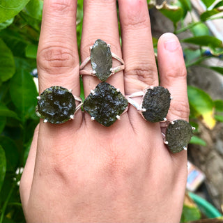 Natural Raw Moldavite Ring, 925 Solid Sterling Silver Czech Republic Raw Gemstone Handmade Jewelry Ring Gift For Her