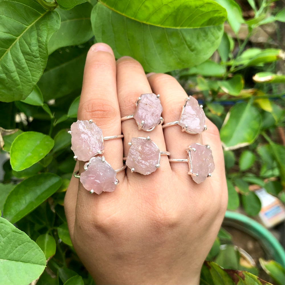 Natural Rose Quartz Ring, 925 Sterling Silver Ring, Uncut Gemstone Ring, Healing Crystal Ring, Gift For Her