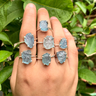 Raw Aquamarine Ring, Sterling Silver Rings for women, Natural Uncut Gemstone Ring, Gift For Mom