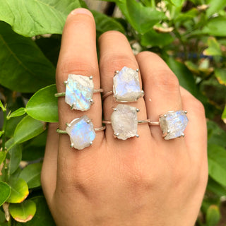 Raw Rainbow Moonstone Ring, 925 Sterling Silver Handmade Women's Ring, Natural Gemstone Silver Ring, Uncut Gemstone Ring, Gift For mom