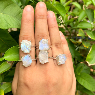 Raw Rainbow Moonstone Ring, 925 Sterling Silver Handmade Women's Ring, Natural Gemstone Silver Ring, Uncut Gemstone Ring, Gift For mom