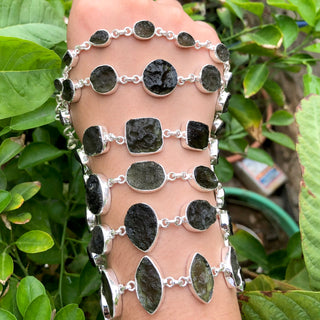Genuine Moldavite Bracelet, 925 Sterling Silver Handmade Adjustable Women's Bracelet, Moldavite Silver Bracelet, Gift For Mom&nbsp;