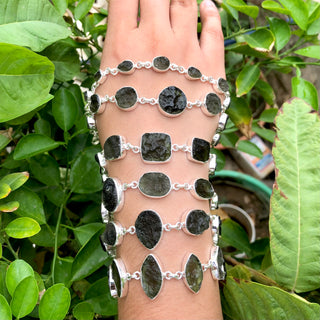 Genuine Moldavite Bracelet, 925 Sterling Silver Handmade Adjustable Women's Bracelet, Moldavite Silver Bracelet, Gift For Mom&nbsp;