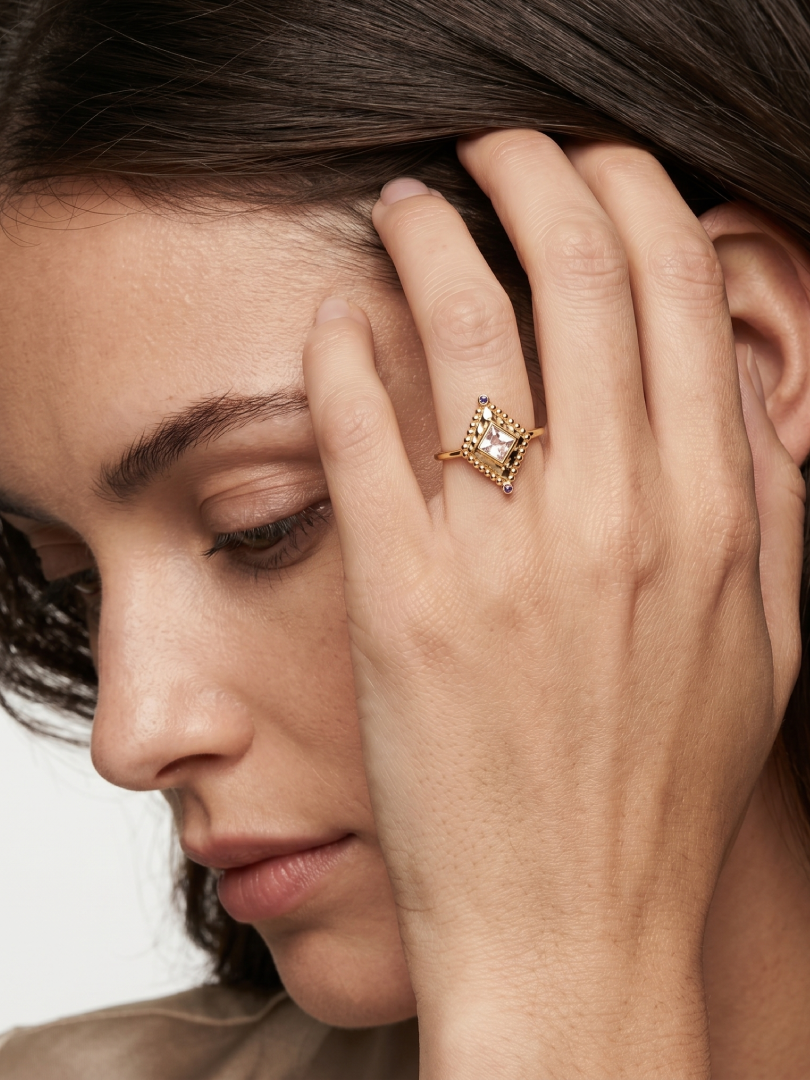 BEAUTIFUL GEMSTONE RING, 925 STEALING SILVER RING PLATED WITH 2 MICRON 18KT GOLD