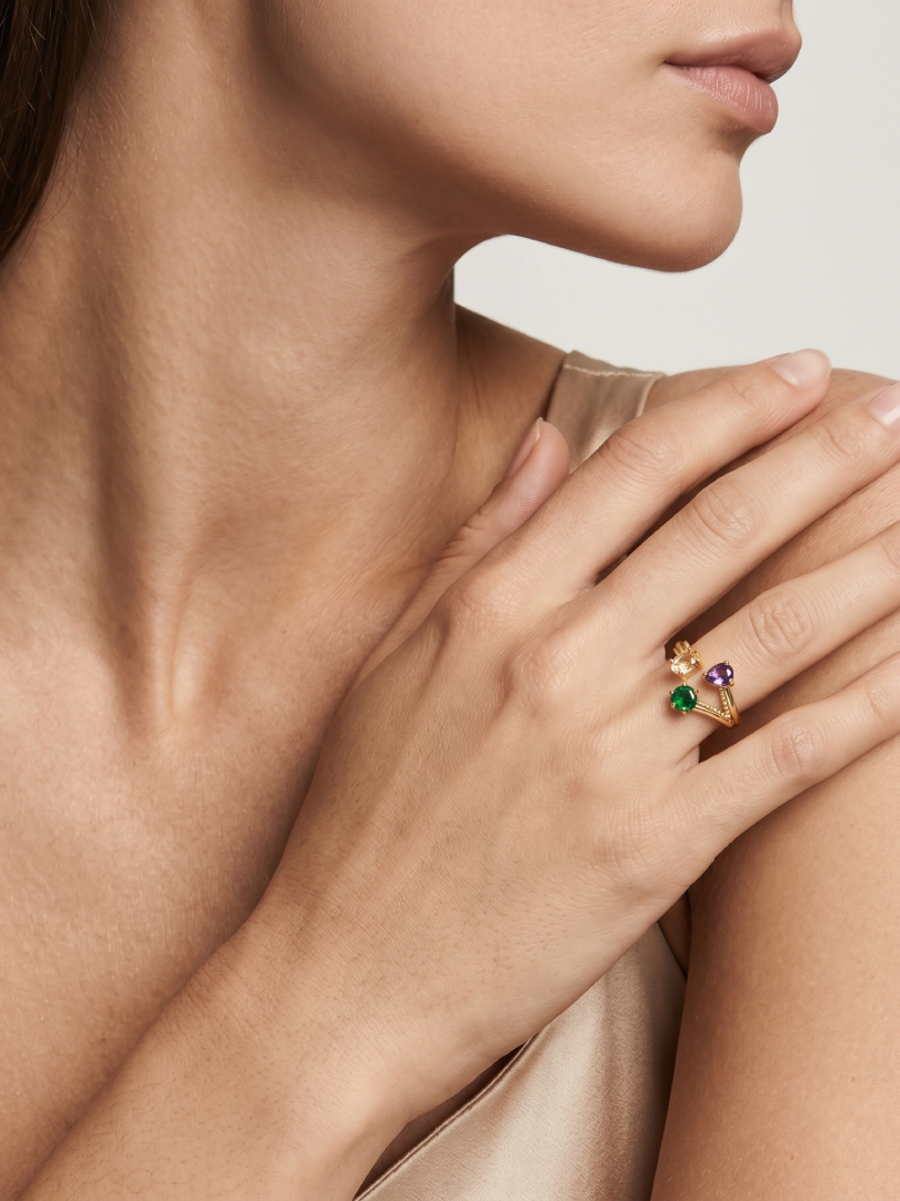 BEAUTIFUL MULTI GEMSTONE RING, 925 SILVER RING PLATED WITH 2 MICRON 18KT GOLD