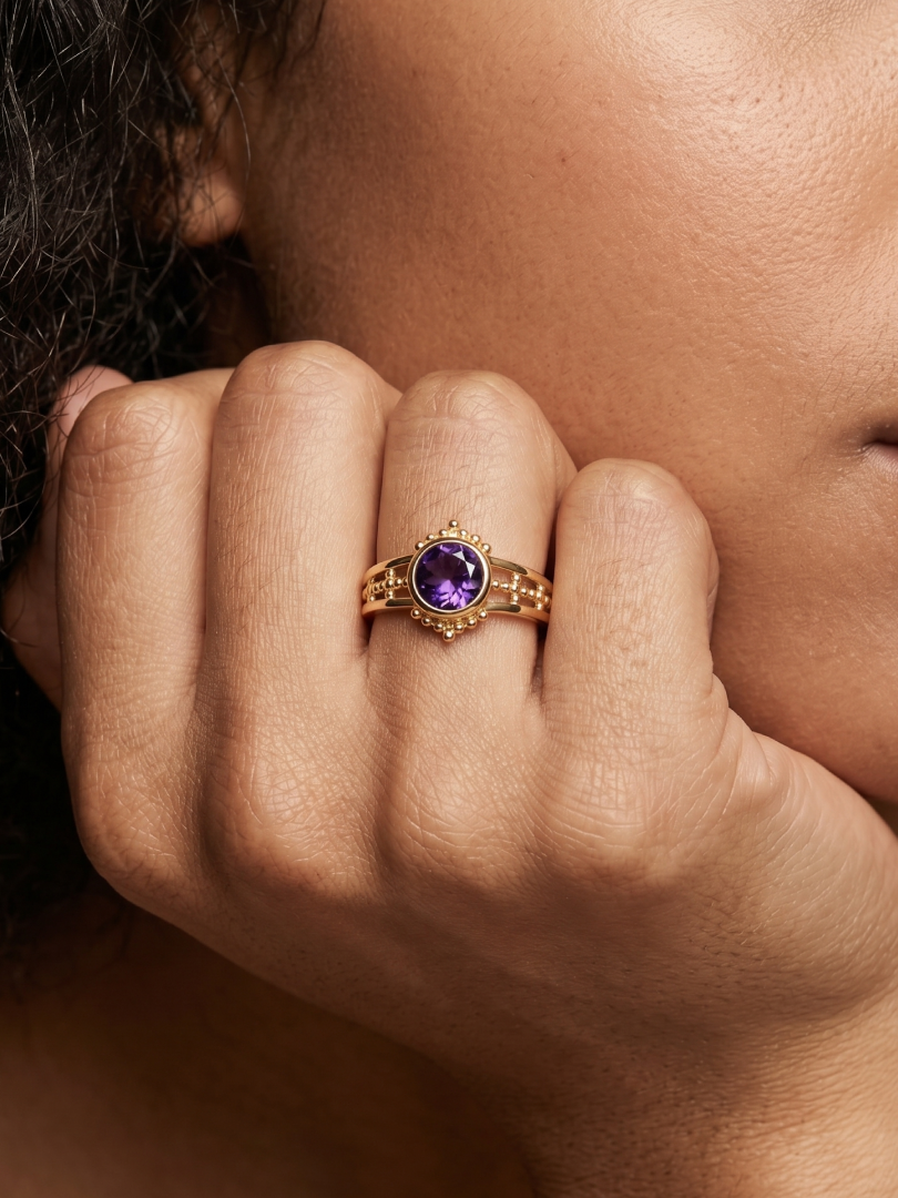 SOLITAIRE IOLITE GEMSTONE, 925 STERLING SILVER, DECORATED WITH DEDICATED WOMEN JEWELRY