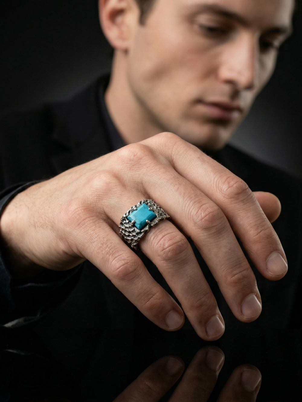 Natural Turquoise Ring for Men in 925 Sterling Silver | Oxidized Handmade Statement Ring | Jewelry By Harshita Jewellery