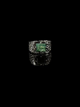 Moss Agate Ring for Men in 925 Sterling Silver 