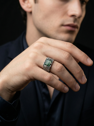 Moss Agate Ring for Men in 925 Sterling Silver | Oxidized Handmade Statement Ring 