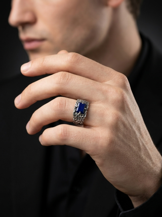 Lapis Lazuli Ring for Men | 925 Sterling Silver Lapis Ring | Handmade Statement Ring 