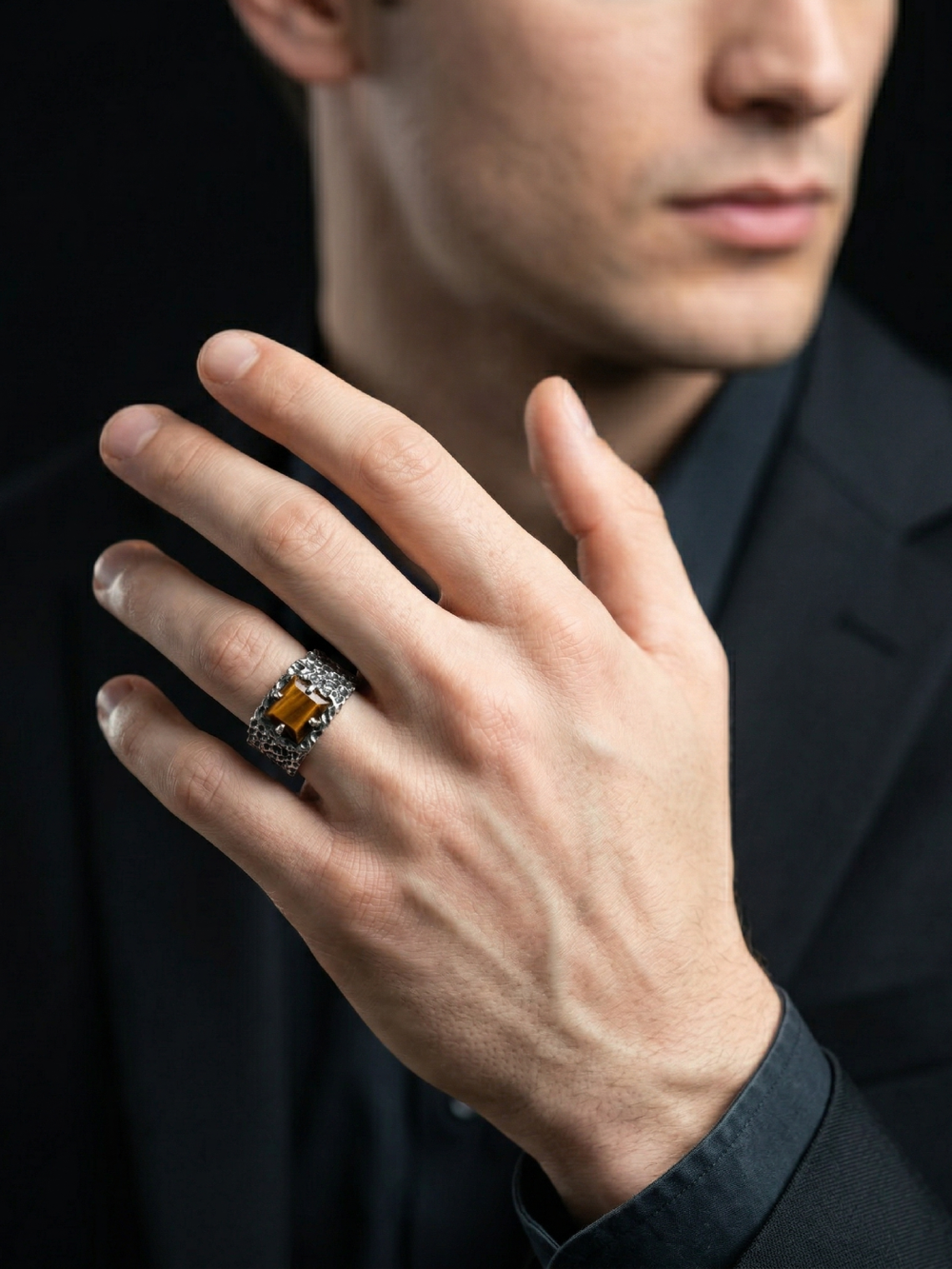 Tiger Eye Ring for Men | 925 Sterling Silver Tiger Eye Ring | Handmade Statement Ring | Oxidized Biker Ring | Vintage Gemstone Jewelry