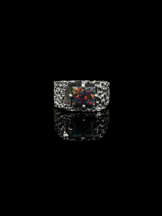 Black Opal Ring for Men | 925 Sterling Silver Opal Ring | Handmade Statement Ring | Oxidized Biker Ring 