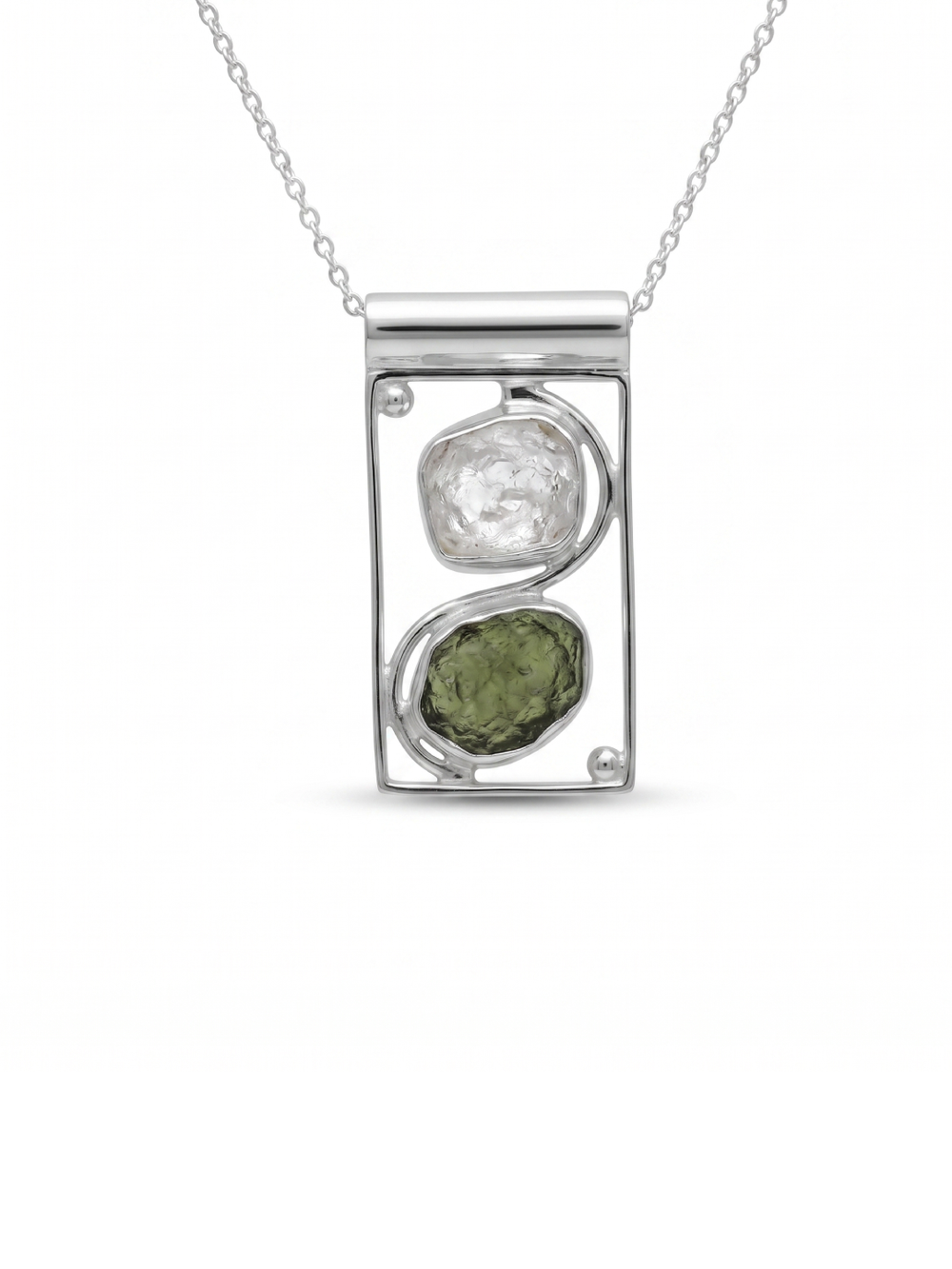 Raw Moldavite Pendant, 925 Sterling Silver, Herkimer Diamond Jewelry, Natural Gemstone Jewelry, Jewelry For Gift, Handmade Jewelry For Women